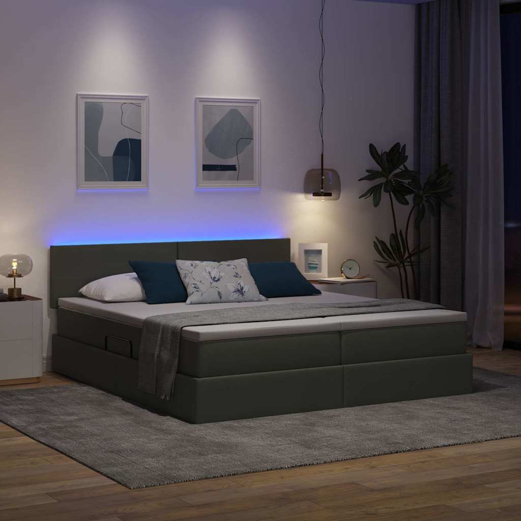 LED opbevarings seng med madras Mørkegrå 180 x 200 cm Stof