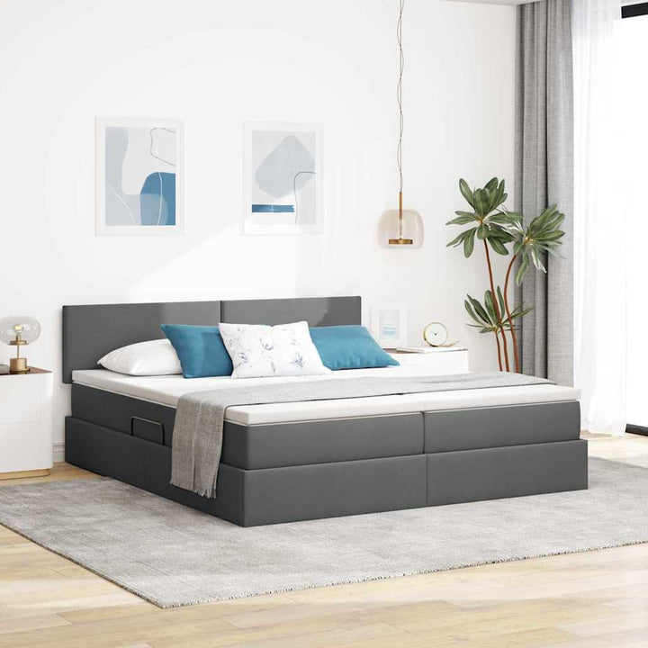 LED opbevarings seng med madras Mørkegrå 200 x 200 cm Stof