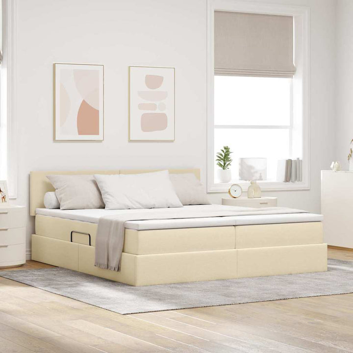 LED opbevarings seng med madras Creme 200 x 200 cm Stof