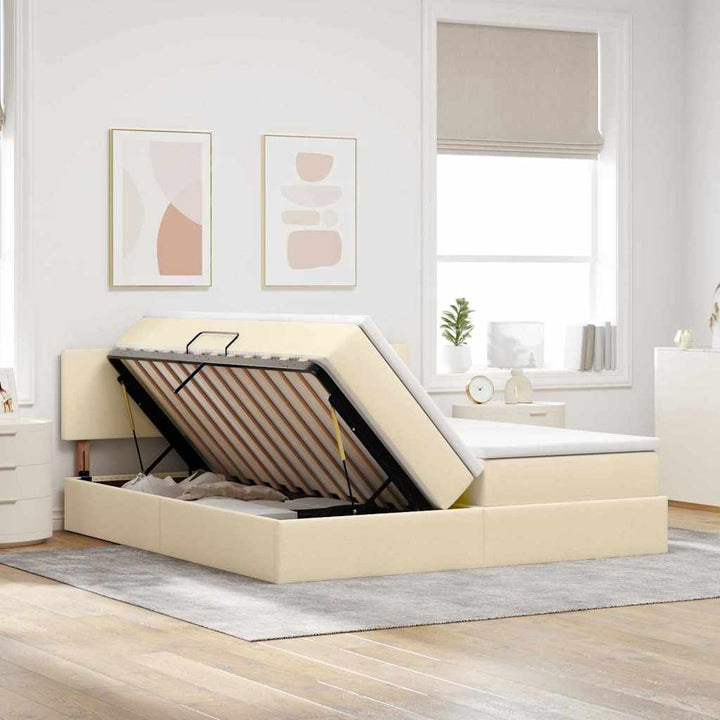 LED opbevarings seng med madras Creme 200 x 200 cm Stof