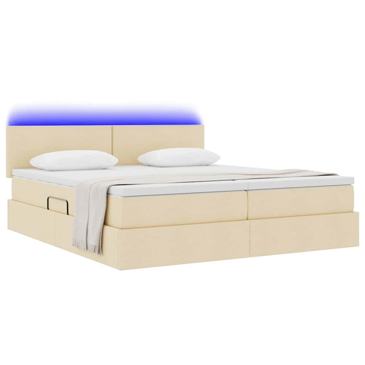 LED opbevarings seng med madras Creme 200 x 200 cm Stof