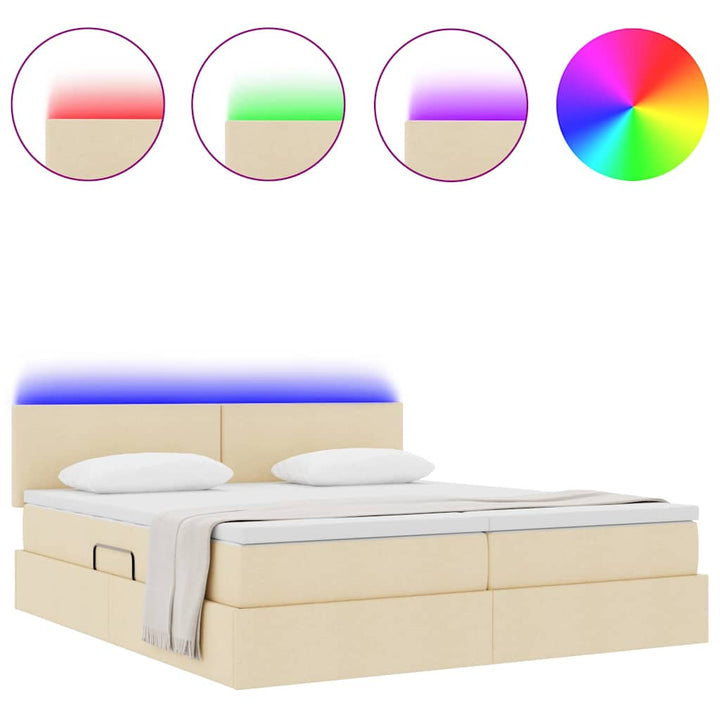LED opbevarings seng med madras Creme 200 x 200 cm Stof