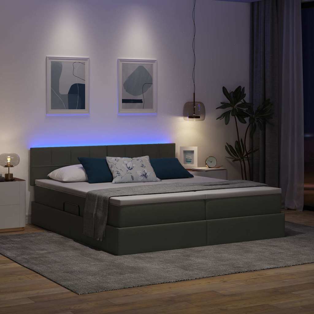 LED opbevarings seng med madras Mørkegrå 180 x 200 cm Stof