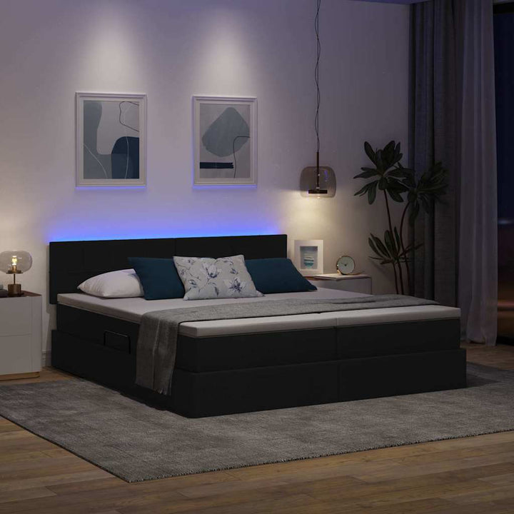 LED opbevarings seng med madras Sort 200 x 200 cm Stof