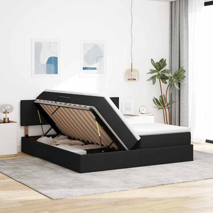 LED opbevarings seng med madras Sort 200 x 200 cm Stof