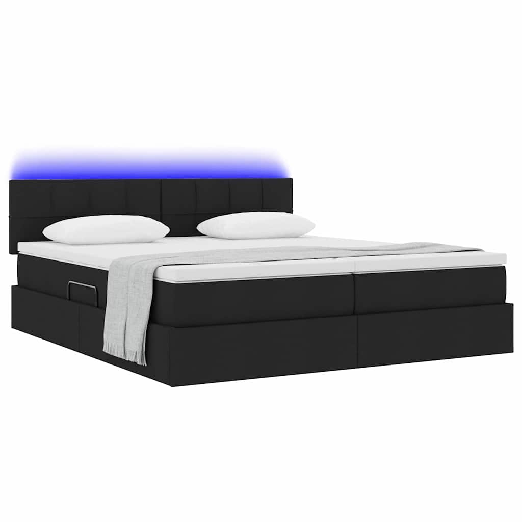 LED opbevarings seng med madras Sort 200 x 200 cm Stof