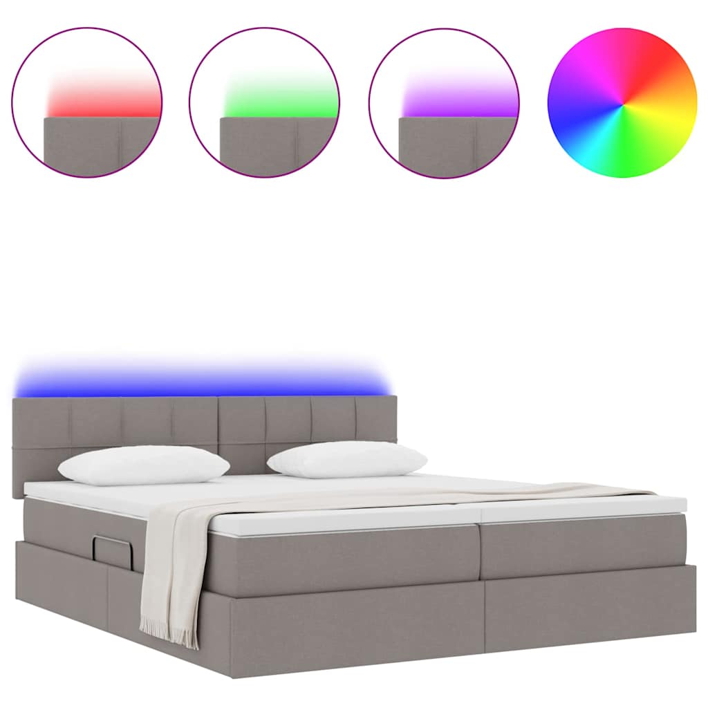LED opbevarings seng med madras Gråbrun 200 x 200 cm Stof