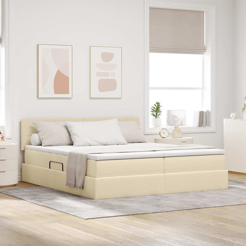 LED opbevarings seng med madras Creme 200 x 200 cm Stof
