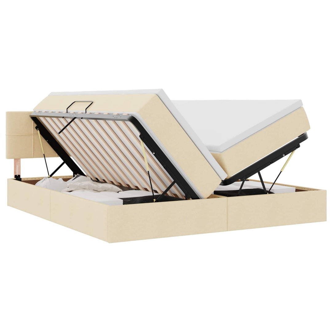 LED opbevarings seng med madras Creme 200 x 200 cm Stof