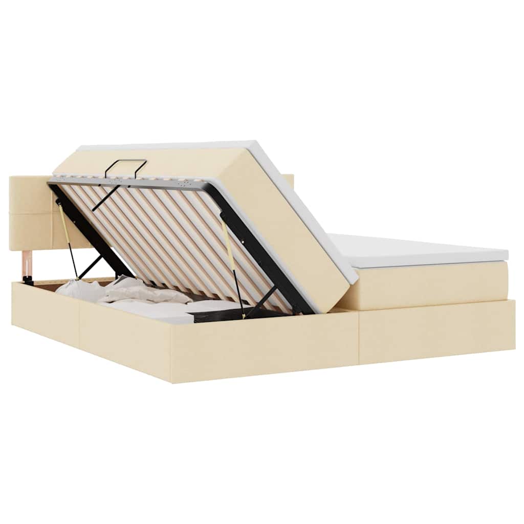 LED opbevarings seng med madras Creme 200 x 200 cm Stof