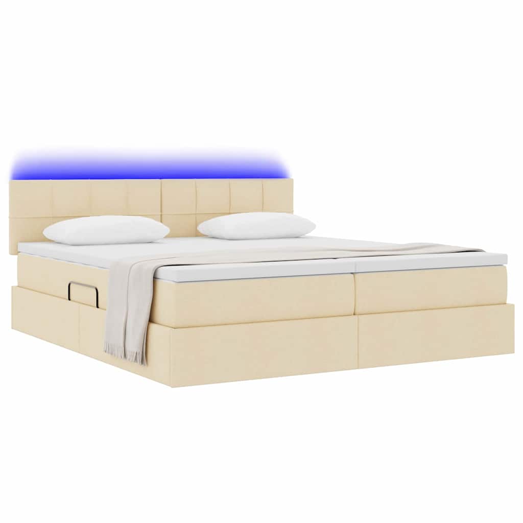LED opbevarings seng med madras Creme 200 x 200 cm Stof