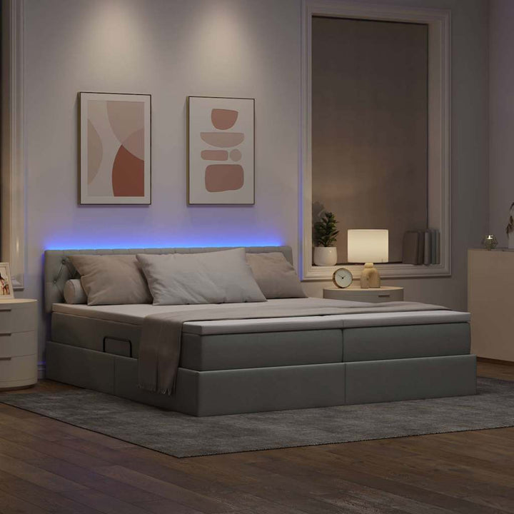 LED opbevarings seng med madras Lysegrå 180 x 200 cm Stof