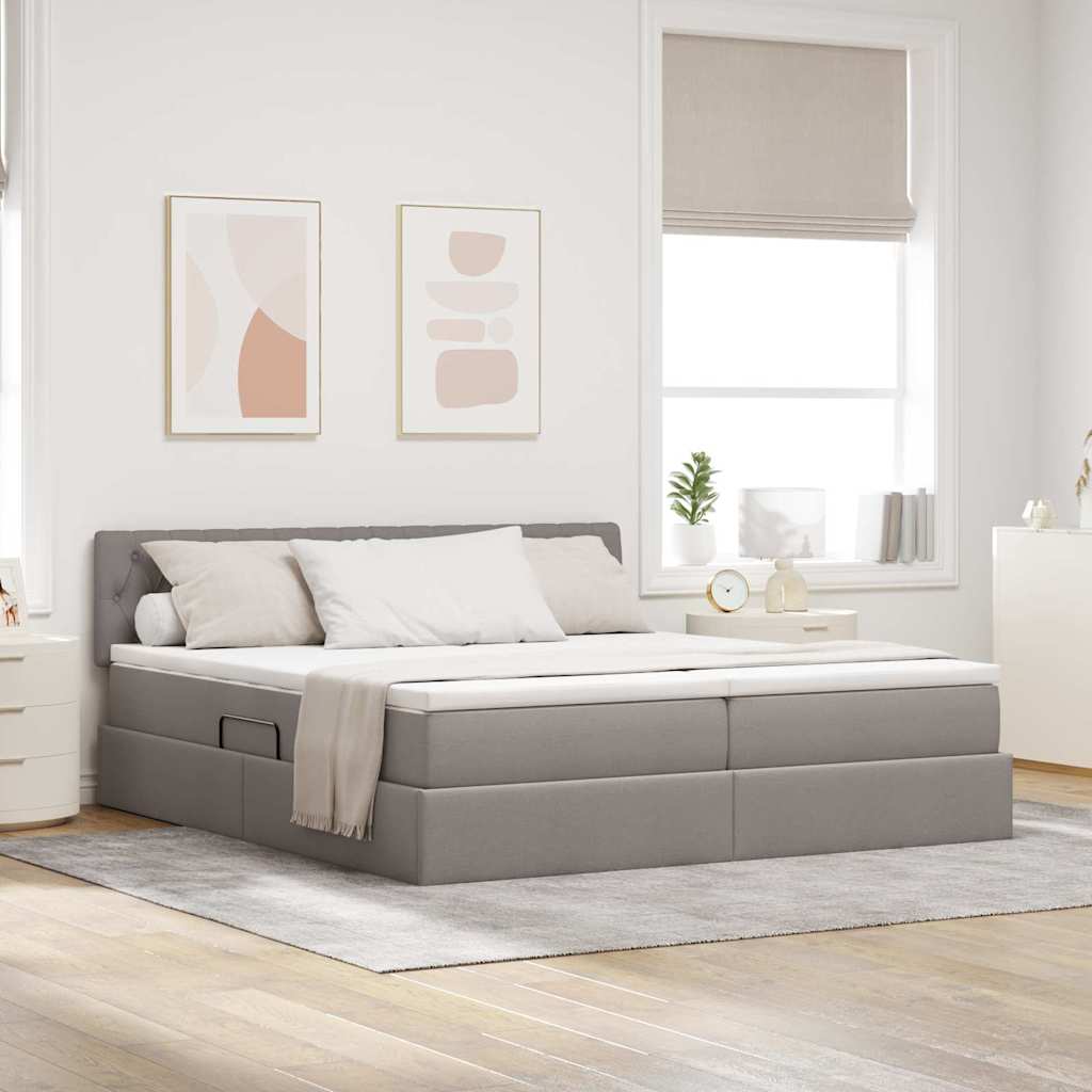 LED opbevarings seng med madras Gråbrun 180 x 200 cm Stof