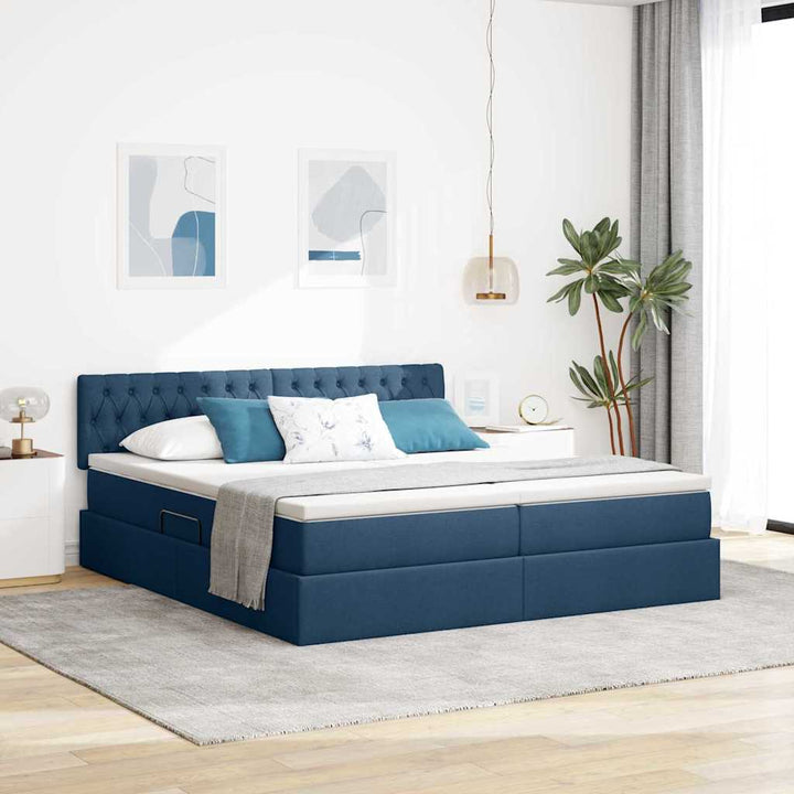 LED opbevarings seng med madras Blå 180 x 200 cm Stof