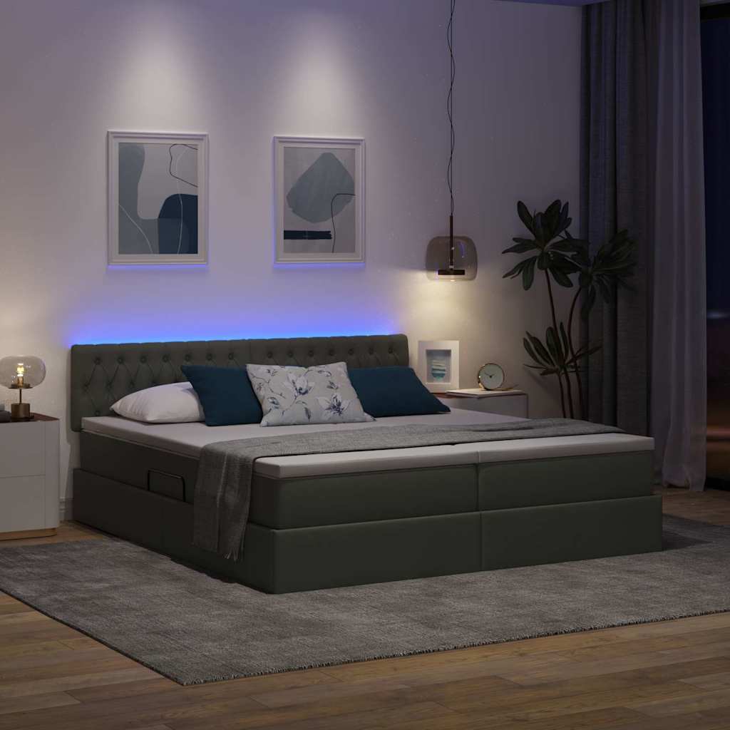 LED opbevarings seng med madras Mørkegrå 200 x 200 cm Stof