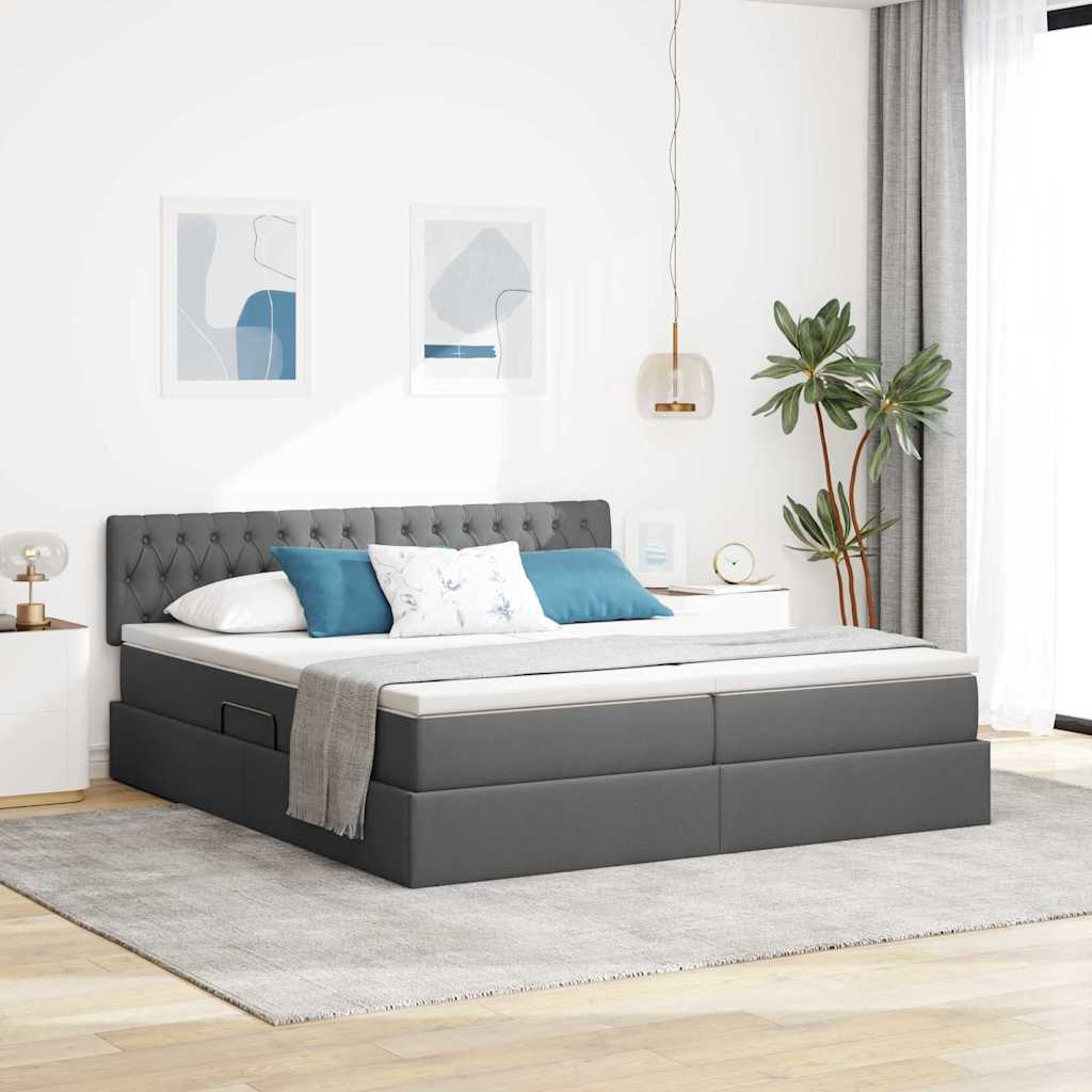 LED opbevarings seng med madras Mørkegrå 200 x 200 cm Stof