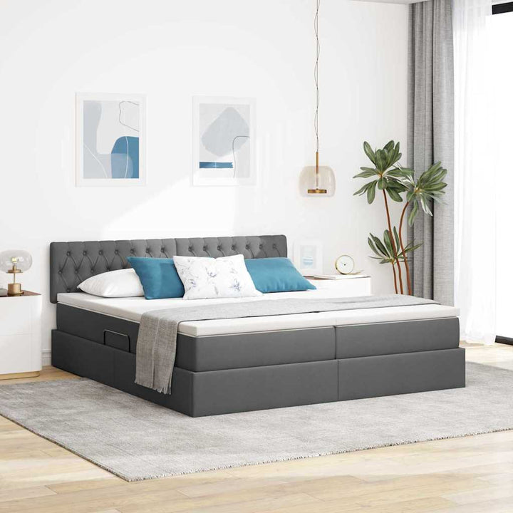 LED opbevarings seng med madras Mørkegrå 200 x 200 cm Stof