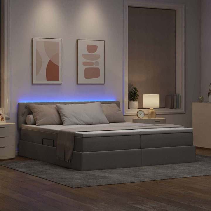 LED opbevarings seng med madras Gråbrun 200 x 200 cm Stof