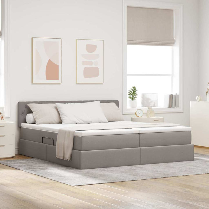 LED opbevarings seng med madras Gråbrun 200 x 200 cm Stof
