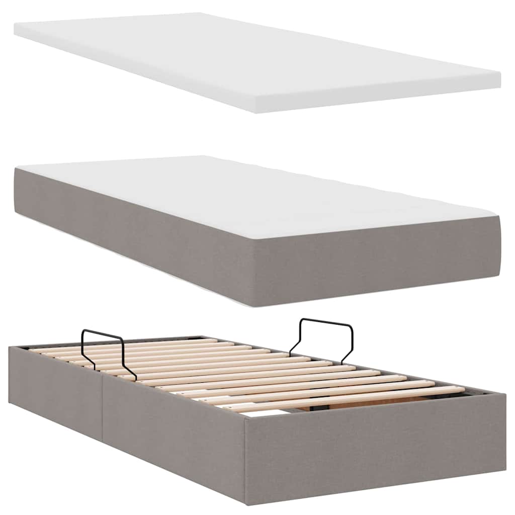 LED opbevarings seng med madras Gråbrun 200 x 200 cm Stof