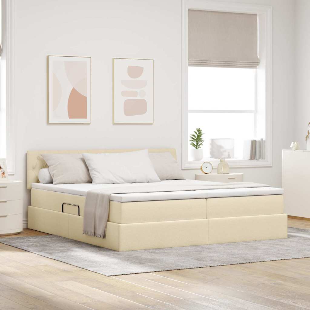 LED opbevarings seng med madras Creme 200 x 200 cm Stof
