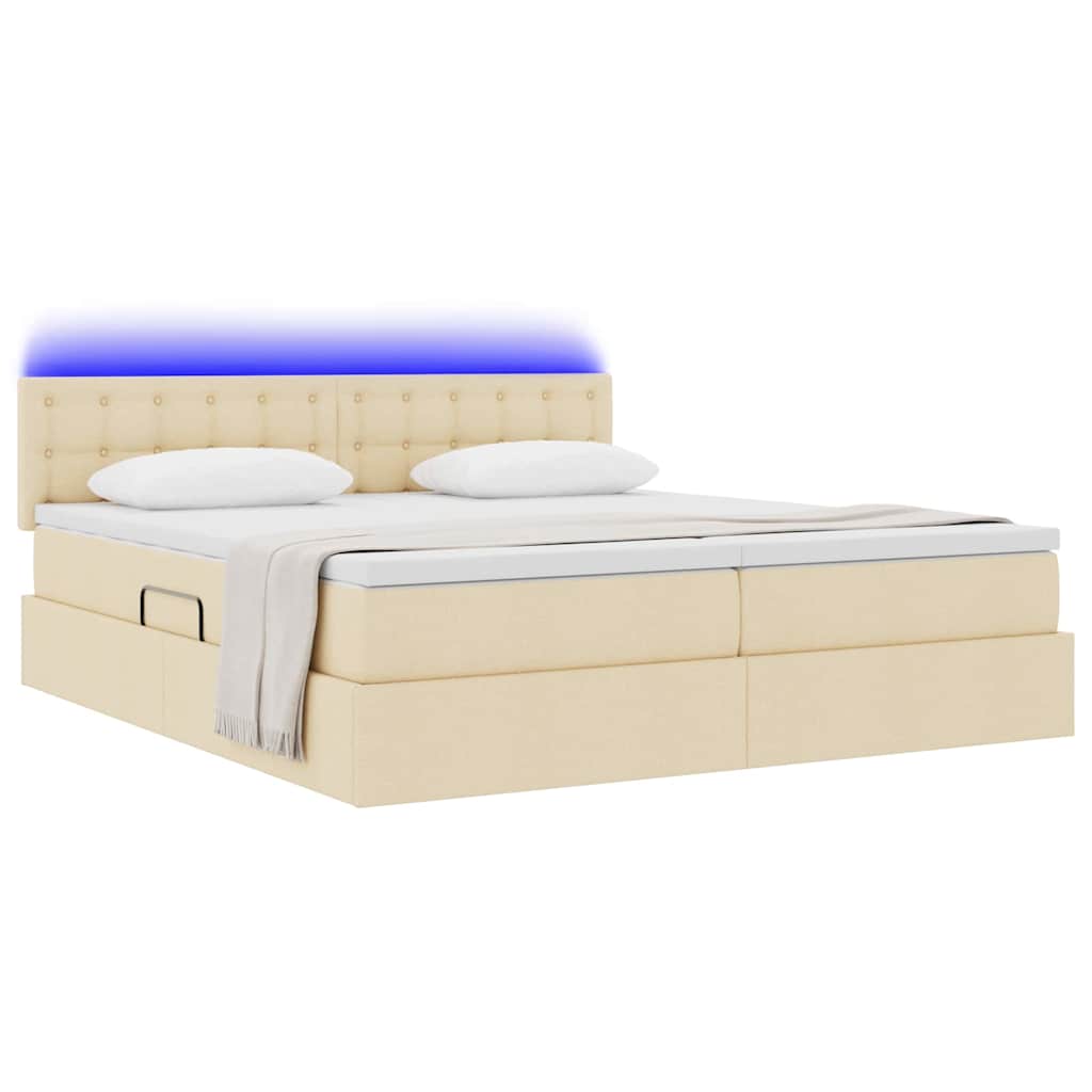 LED opbevarings seng med madras Creme 180 x 200 cm Stof