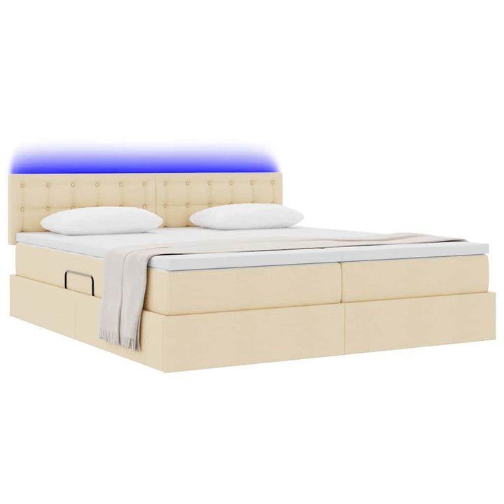 LED opbevarings seng med madras Creme 180 x 200 cm Stof