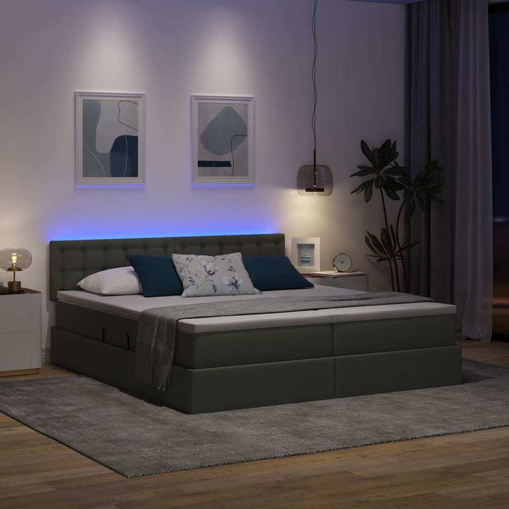LED opbevarings seng med madras Mørkegrå 200 x 200 cm Stof