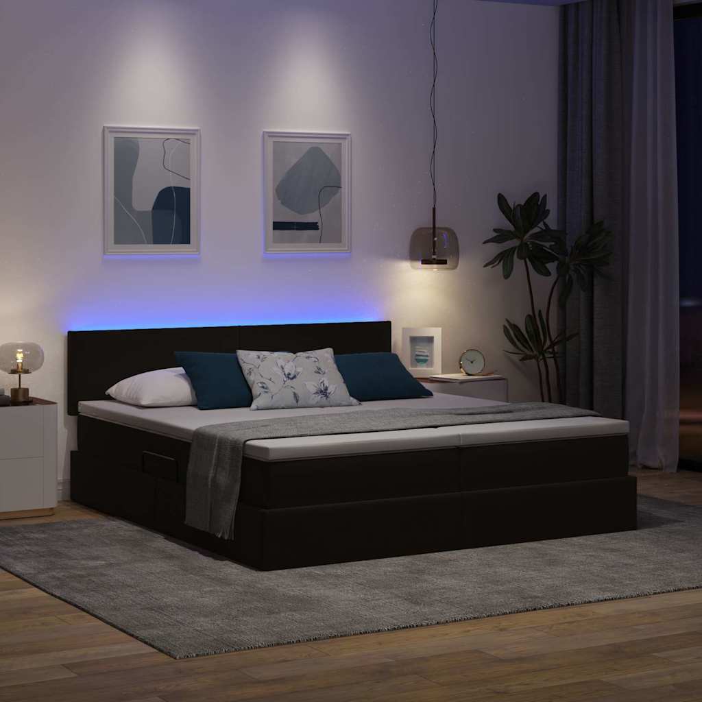 LED opbevarings seng med madras Sort 180 x 200 cm Fløjl