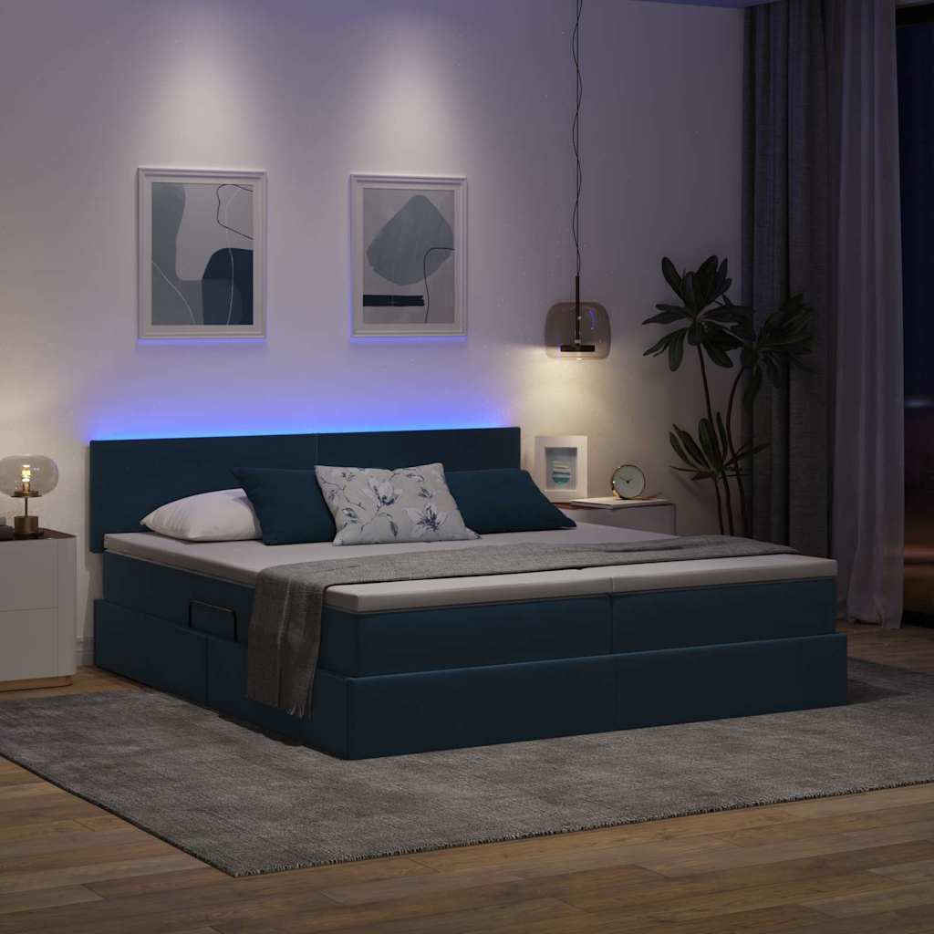 LED opbevarings seng med madras Mørk blå 200 x 200 cm Fløjl