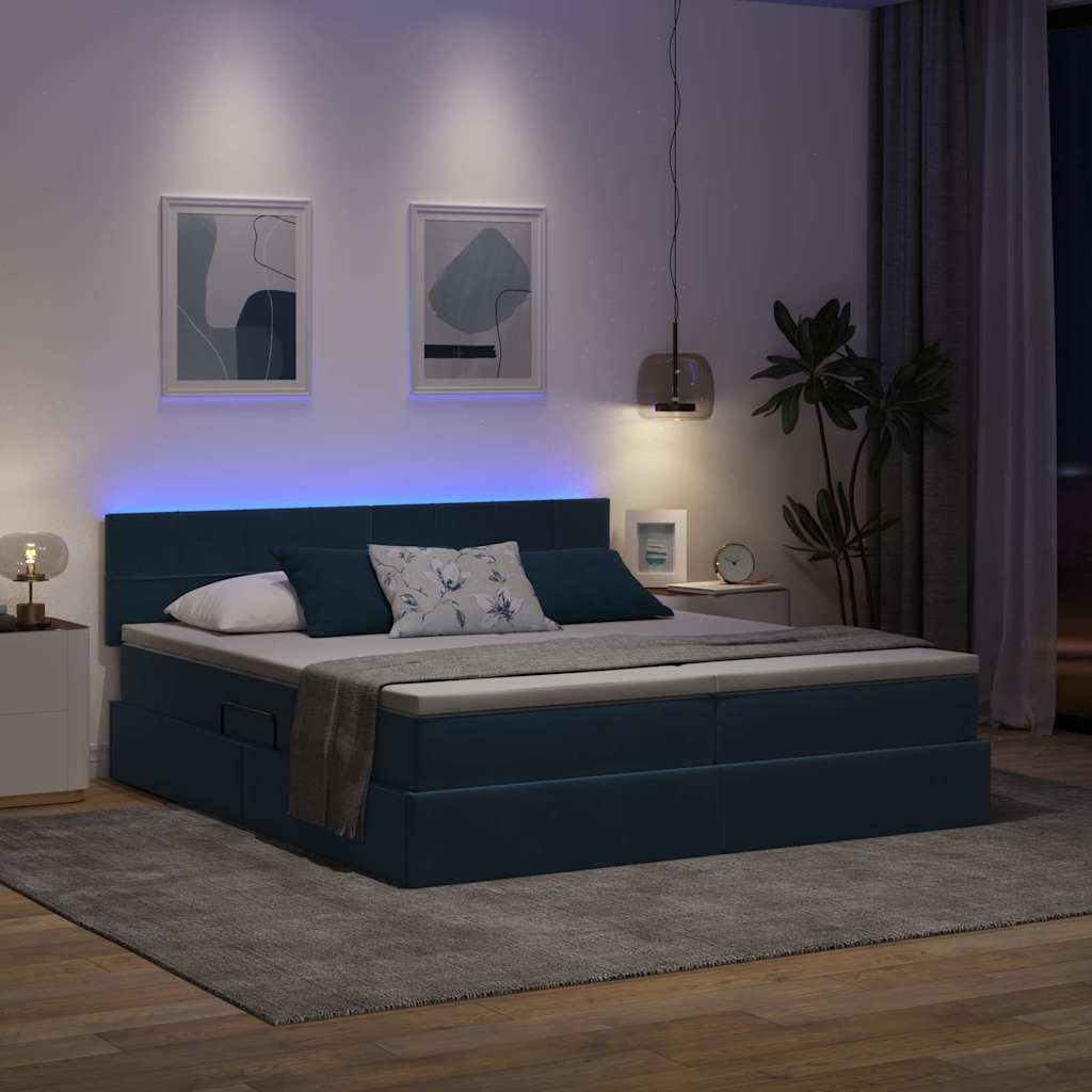 LED opbevarings seng med madras Mørk blå 200 x 200 cm Fløjl