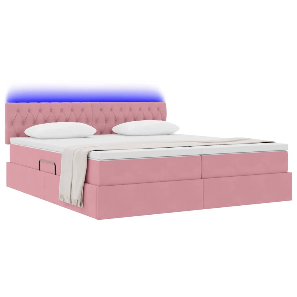 LED opbevarings seng med madras Lyserød 180 x 200 cm Fløjl