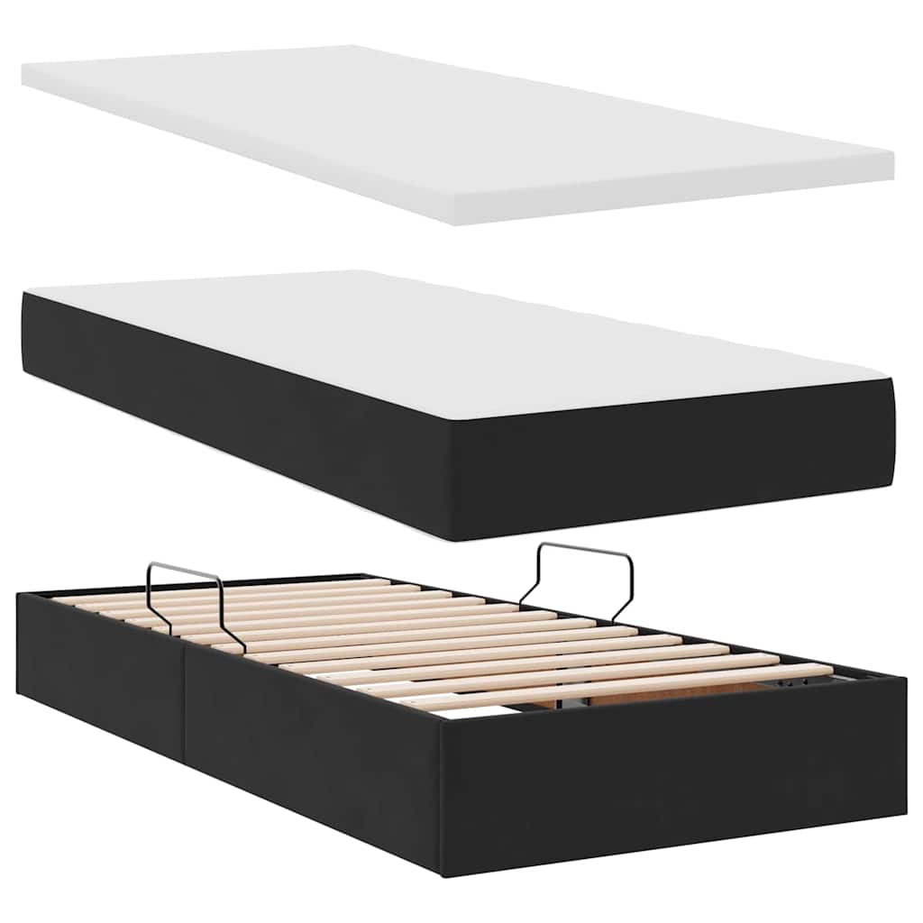 LED opbevarings seng med madras Sort 180 x 200 cm Fløjl