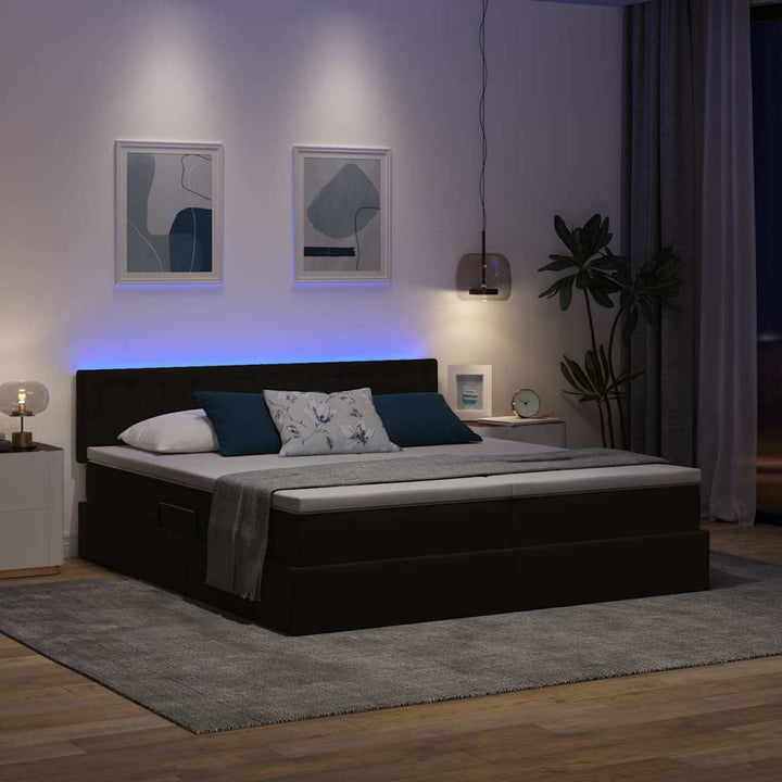 LED opbevarings seng med madras Sort 200 x 200 cm Fløjl