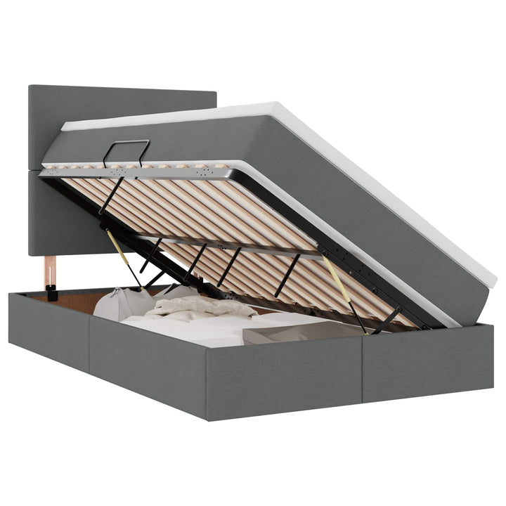 Seng med opbevaring og madras Mørkegrå 120 x 190 cm Stof
