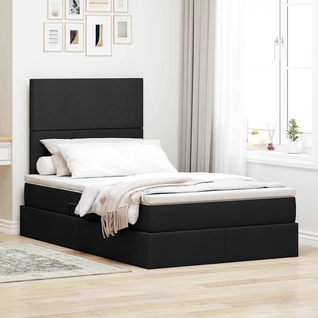 Seng med opbevaring og madras Sort 120 x 200 cm Stof