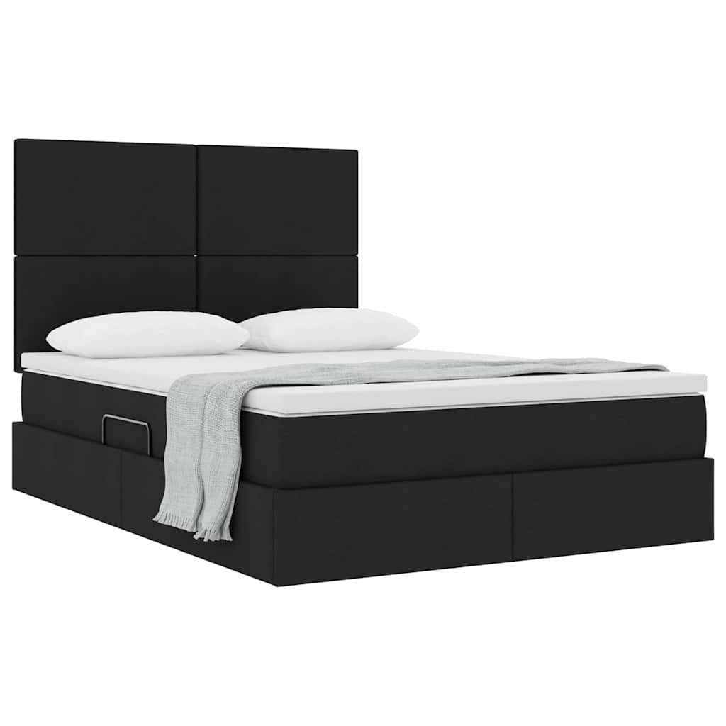 Seng med opbevaring og madras Sort 140 x 190 cm Stof