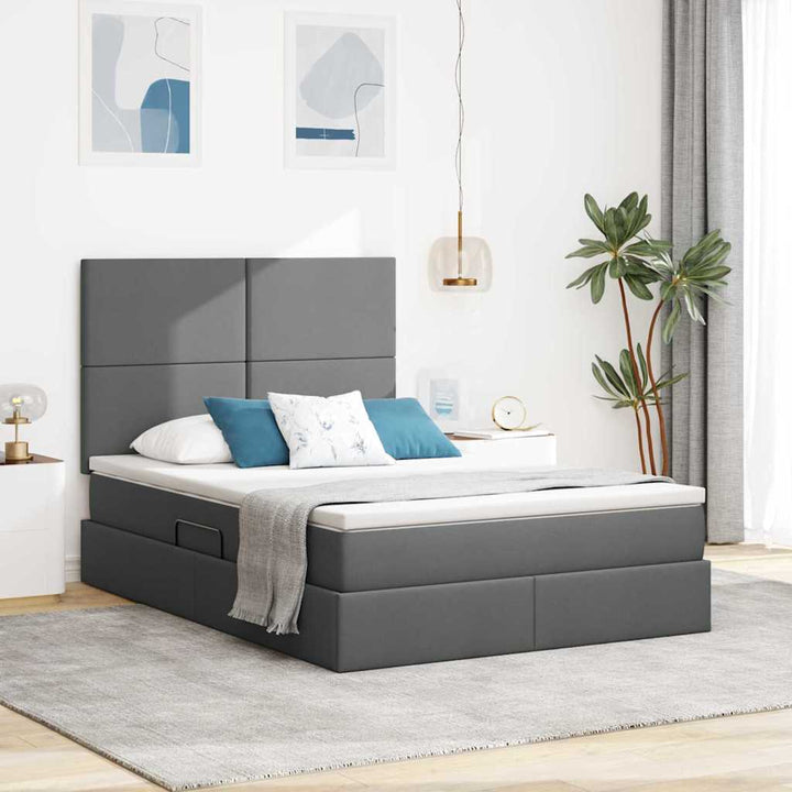 Seng med opbevaring og madras Mørkegrå 140 x 200 cm Stof