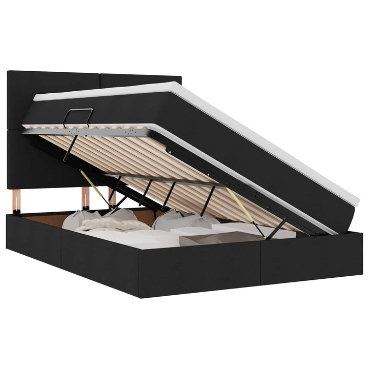 Seng med opbevaring og madras Sort 140 x 200 cm Stof