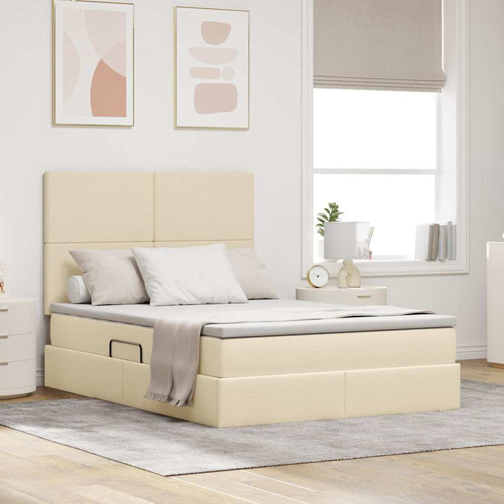 Seng med opbevaring og madras Creme 140 x 200 cm Polyester