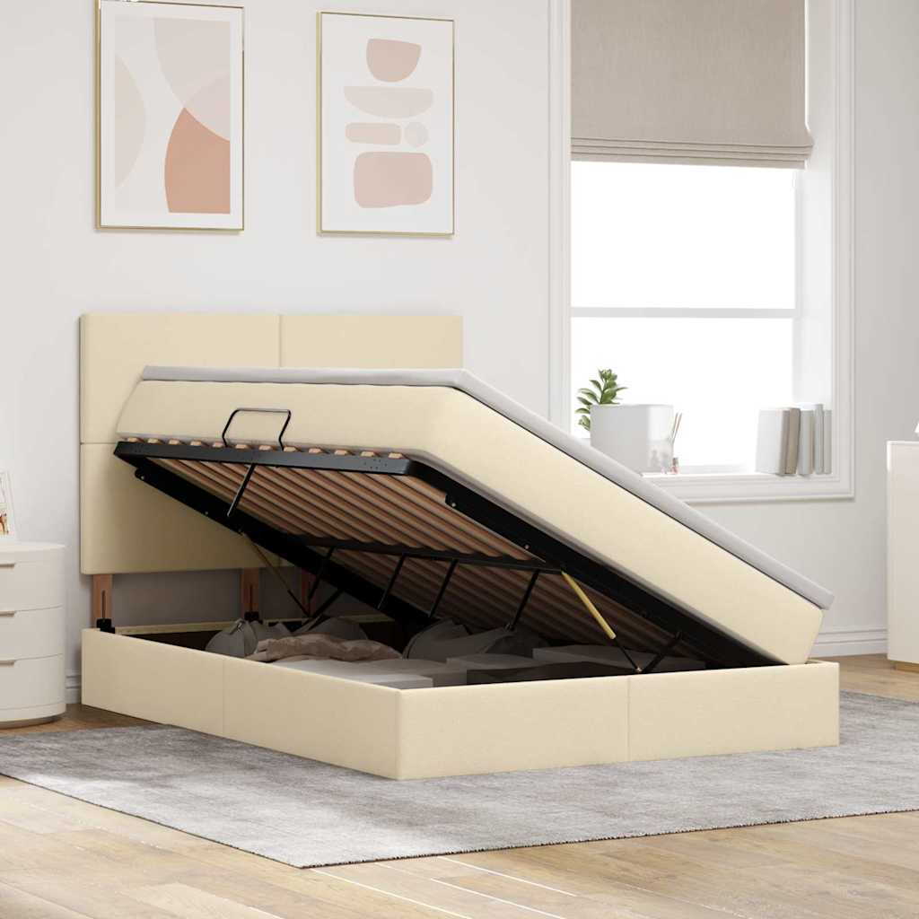 Seng med opbevaring og madras Creme 140 x 200 cm Polyester