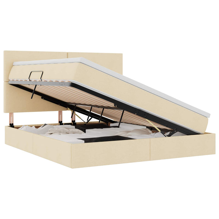 Seng med opbevaring og madras Creme 160 x 200 cm Stof