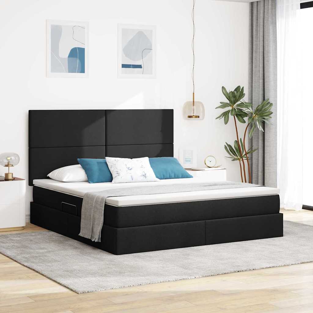 Seng med opbevaring og madras Sort 180 x 200 cm Stof