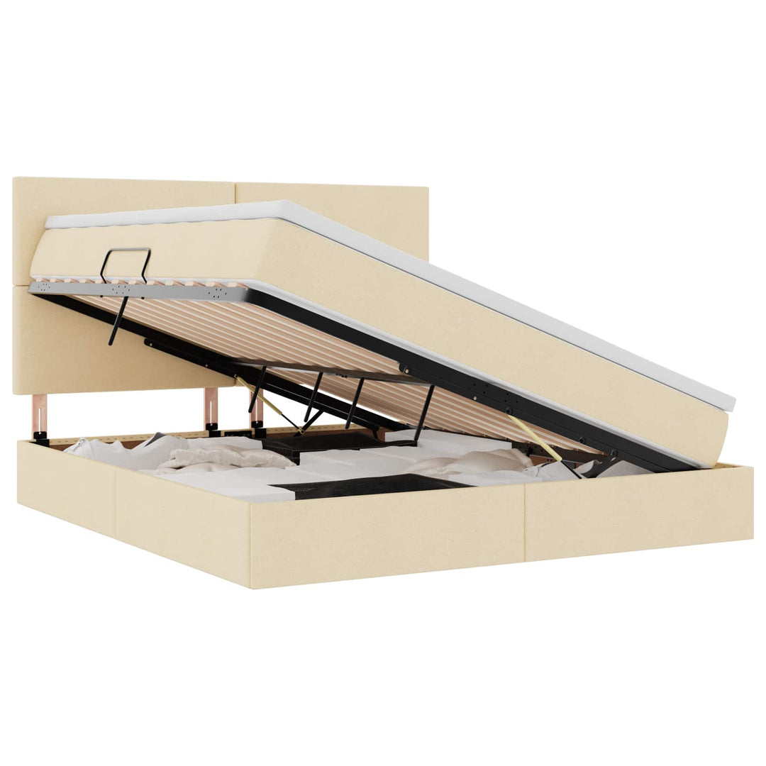 Seng med opbevaring og madras Creme 180 x 200 cm Stof