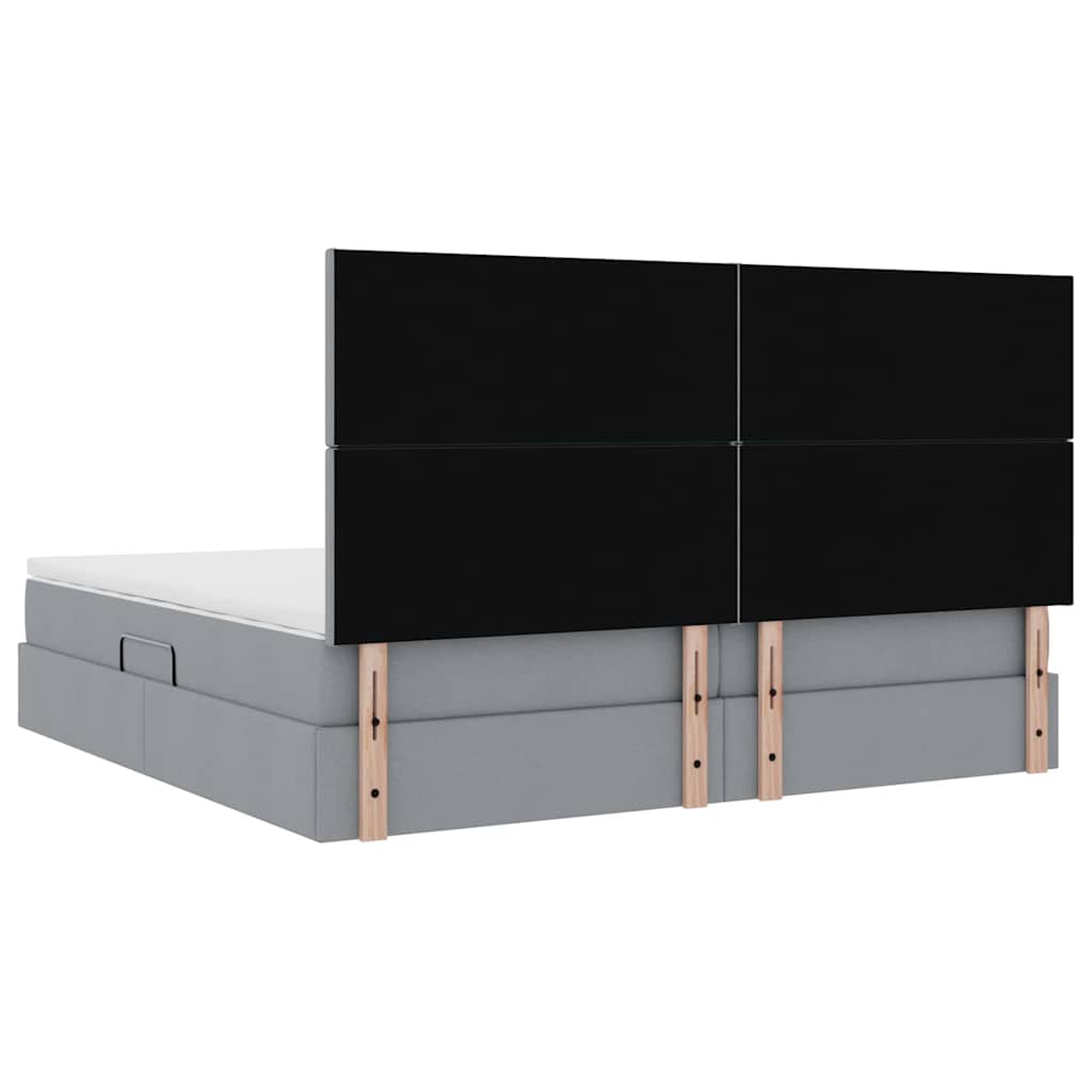 Seng med opbevaring og madras Lysegrå 200 x 200 cm Stof