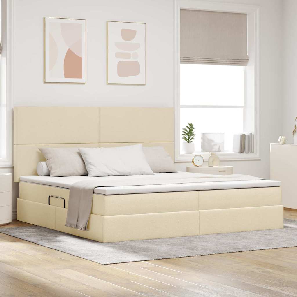 Seng med opbevaring og madras Creme 200 x 200 cm Polyester