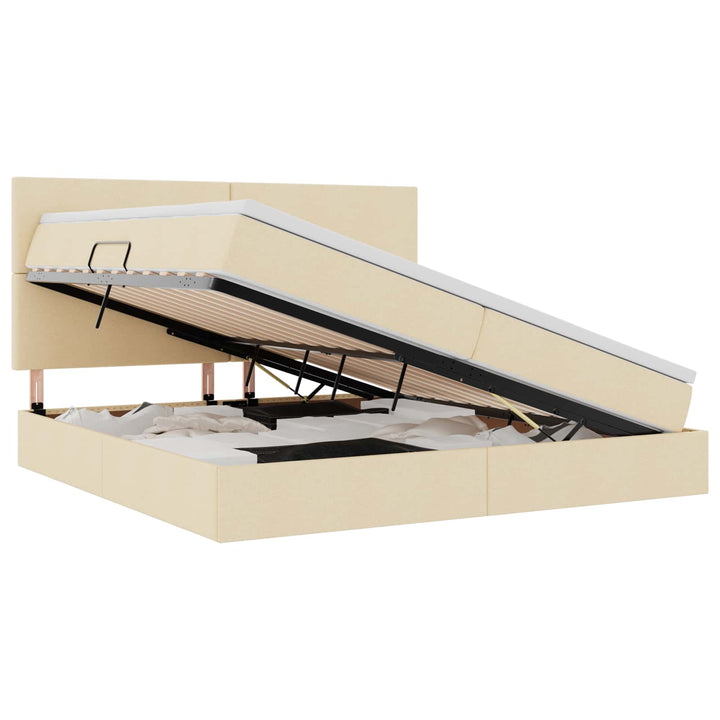 Seng med opbevaring og madras Creme 200 x 200 cm Polyester