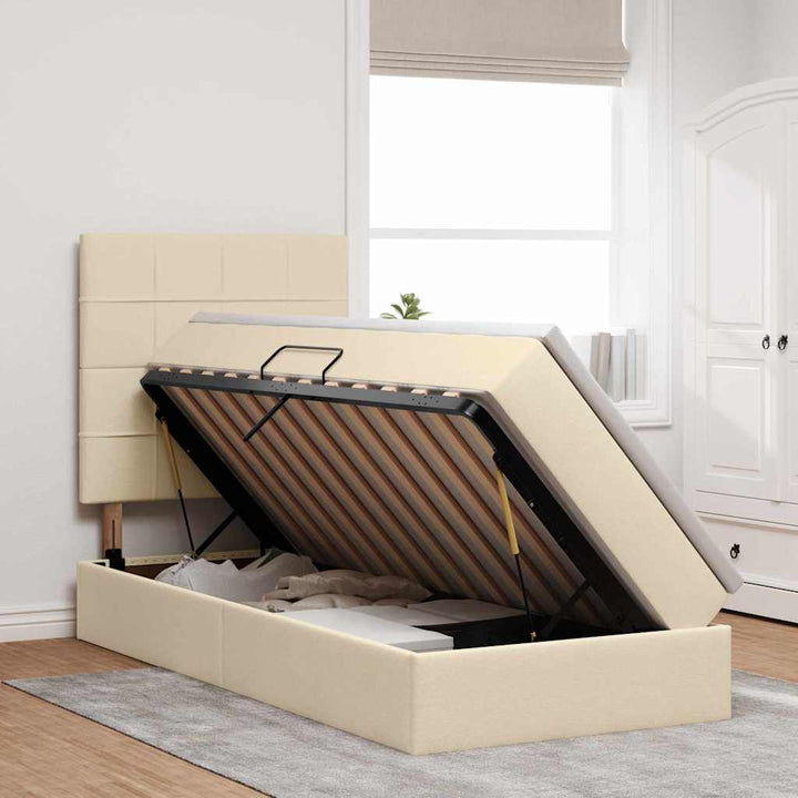 Seng med opbevaring og madras Creme 90 x 190 cm Stof