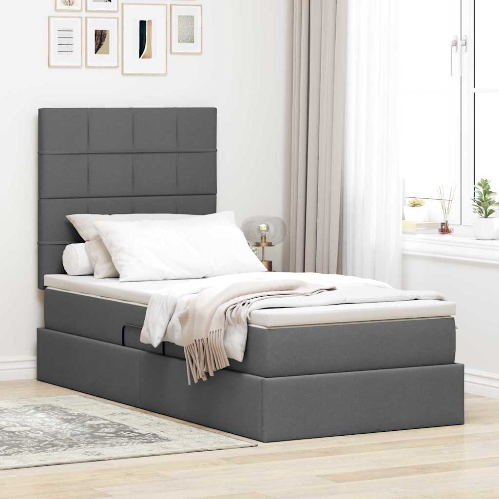 Seng med opbevaring og madras Mørkegrå 100 x 200 cm Stof