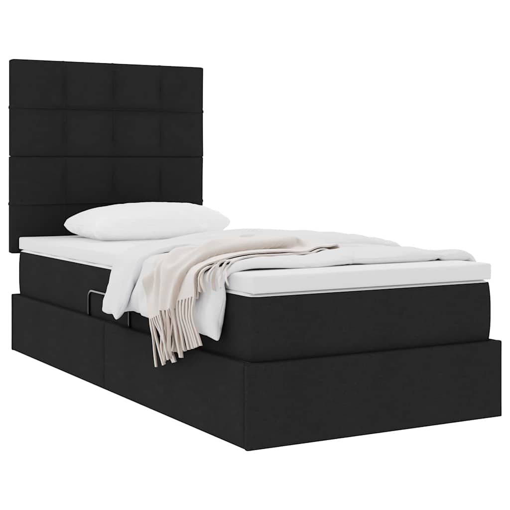 Seng med opbevaring og madras Sort 100 x 200 cm Stof